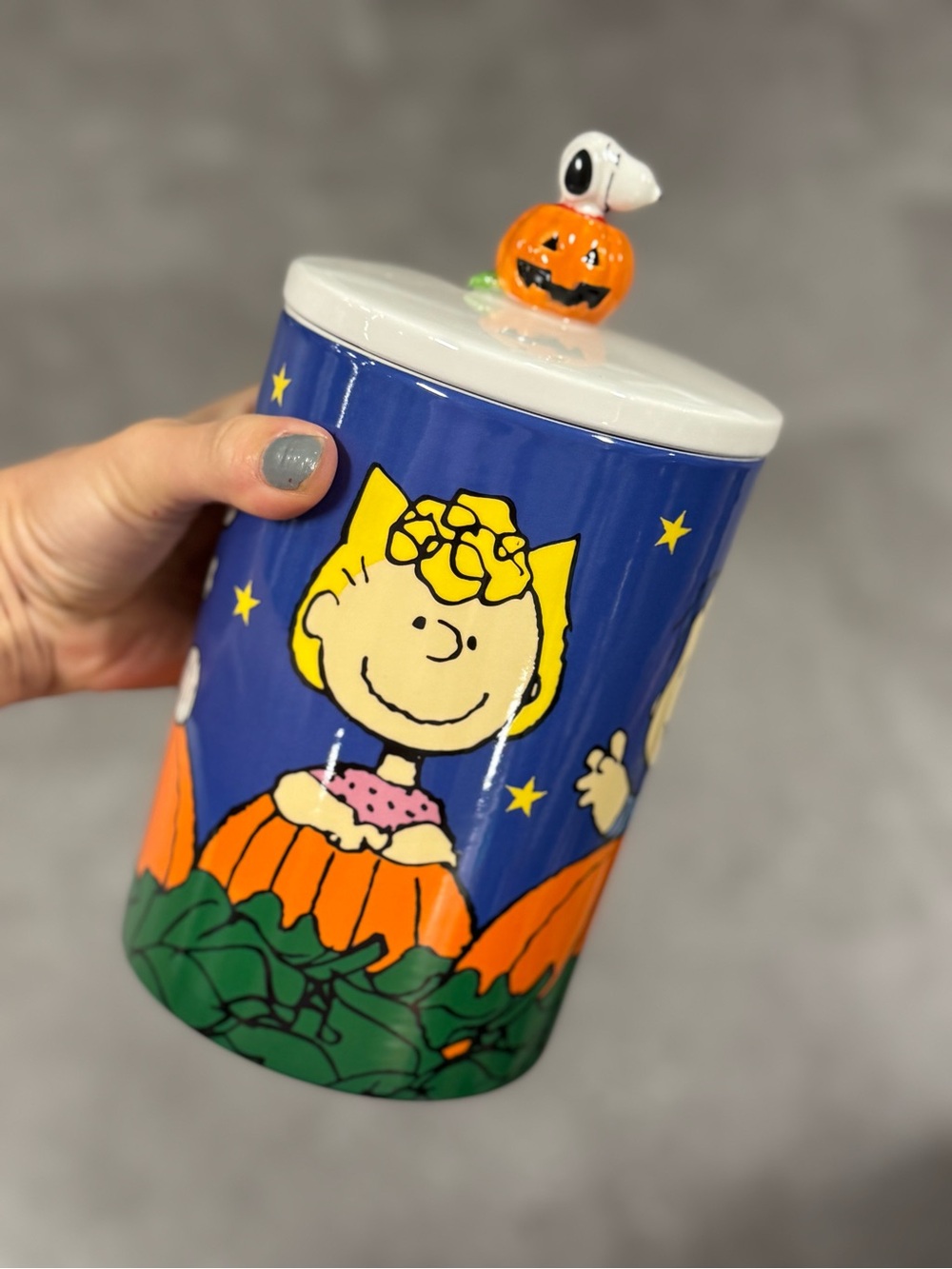 Peanuts Halloween Ceramic Canister in Blue, Orange, White